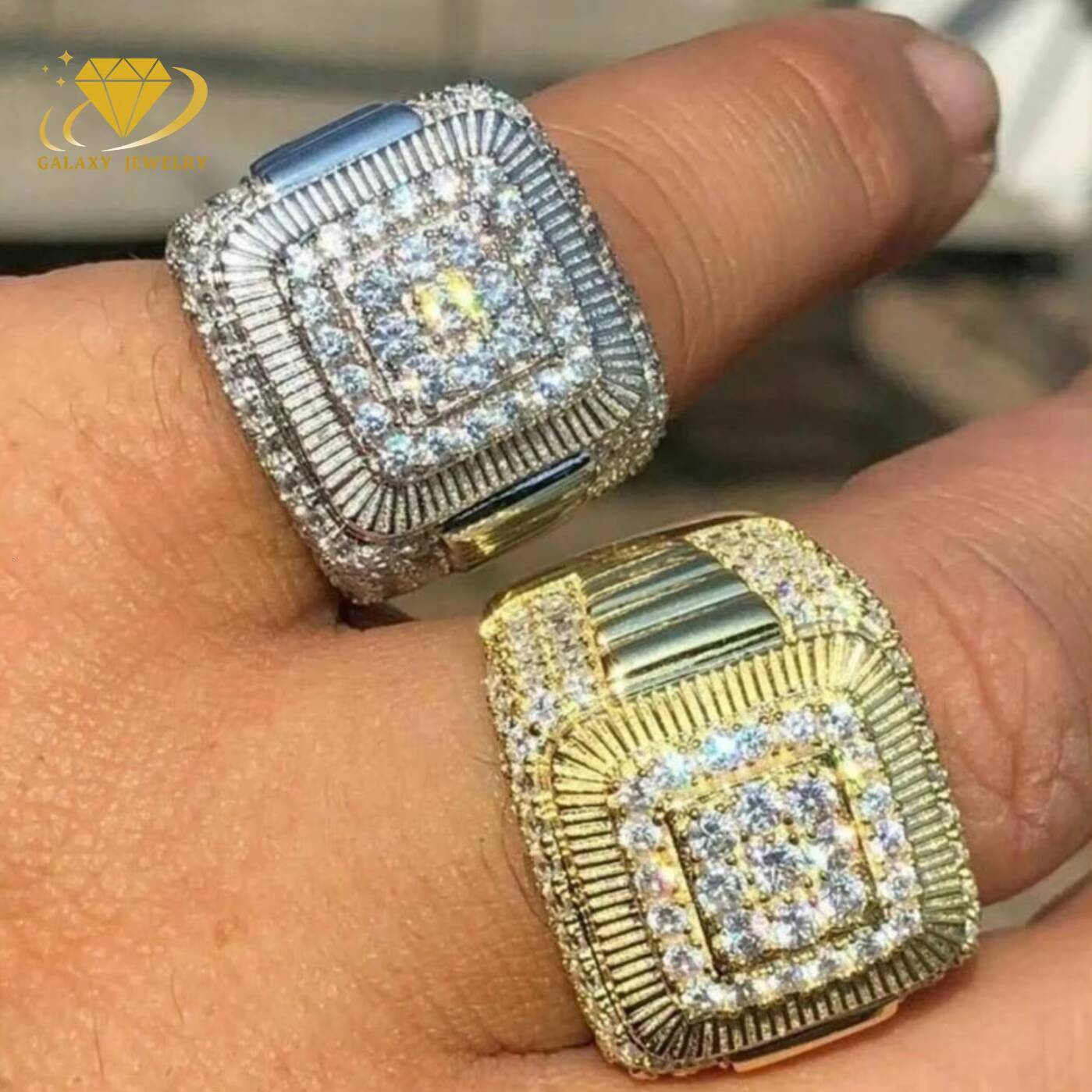 Fashion Jewelry Custom Hip Hop Mens Ring Big Diamond Pinky Ring Vvs Moissanite S925 Silver Iced Out Ring