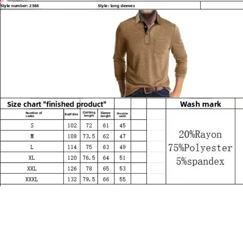 Men's Long - Sleeve White Polo Shirt with Contrast Inner Collar and Chest Pocket