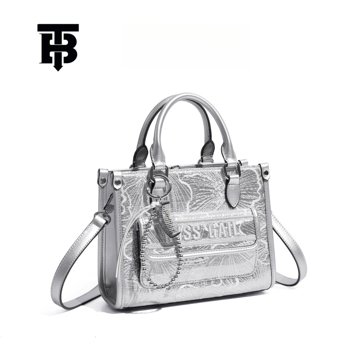 TB BHULAMTE Embroidered Handbag - Large Capacity Floral Shoulder Bag in Silver Z260124