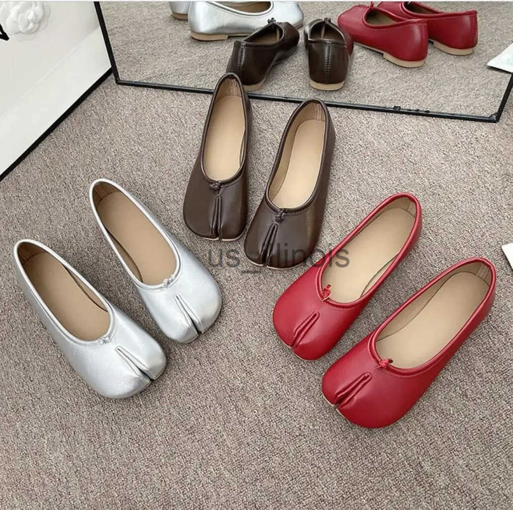 Japanese Style Tabi Ninja Shoes Women Cozy Leather Flats Split Ho Toe Loafers Femme Mary Jeans Mocasines Ladies Ballerina Shoe J250822