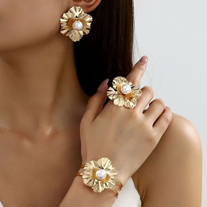 Summer Flower Inlaid Dia Earrings Ring Unique Elegant Vacation Style Floral Women's Set ddmymoon