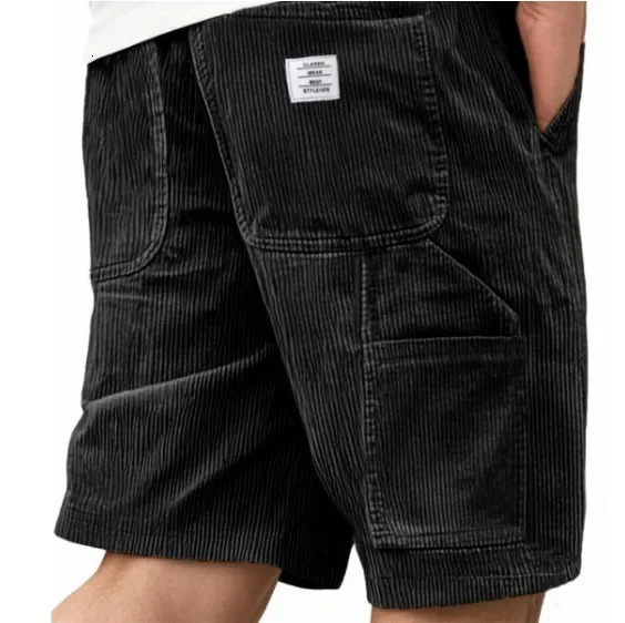 American European Fashion Mens Solid Color Corduroy Knee Length Shorts Casual Trendy Multi Pocket Sorts Male Summer 250825
