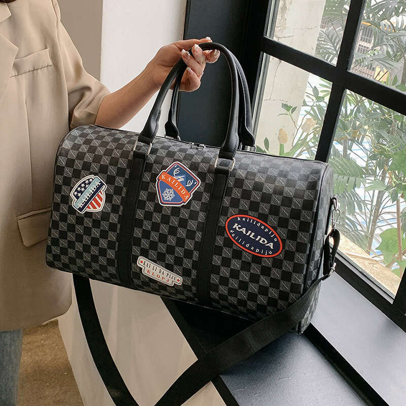 Stamp Print PU Waterproof Travel Large Capacity Casual Handbag Short Business Trip Carry-on Luggage Bag