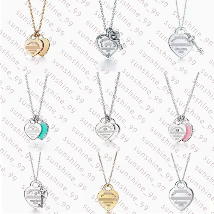 Luxury Tify Necklace Designer Double Heart Brand Heart Pendant Necklace Women Diamond Gold Plated Love High Version Clavicle Chain Valentine's Day Gift