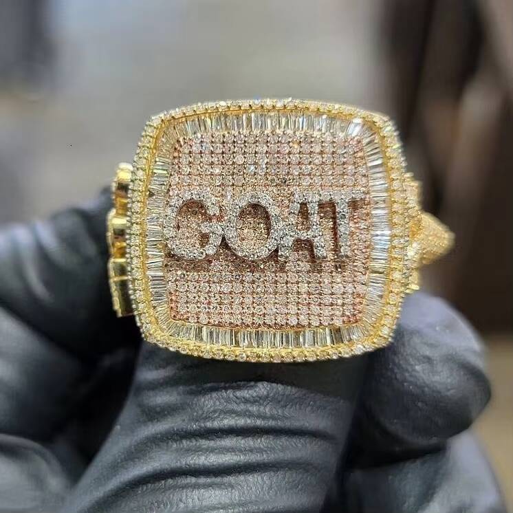 Custom Hip Hop Ring Gold Color Full With Iced Out Vs Moissanite Diamond Champion Ring 925 Silver Pinky Ring Personalized for Men