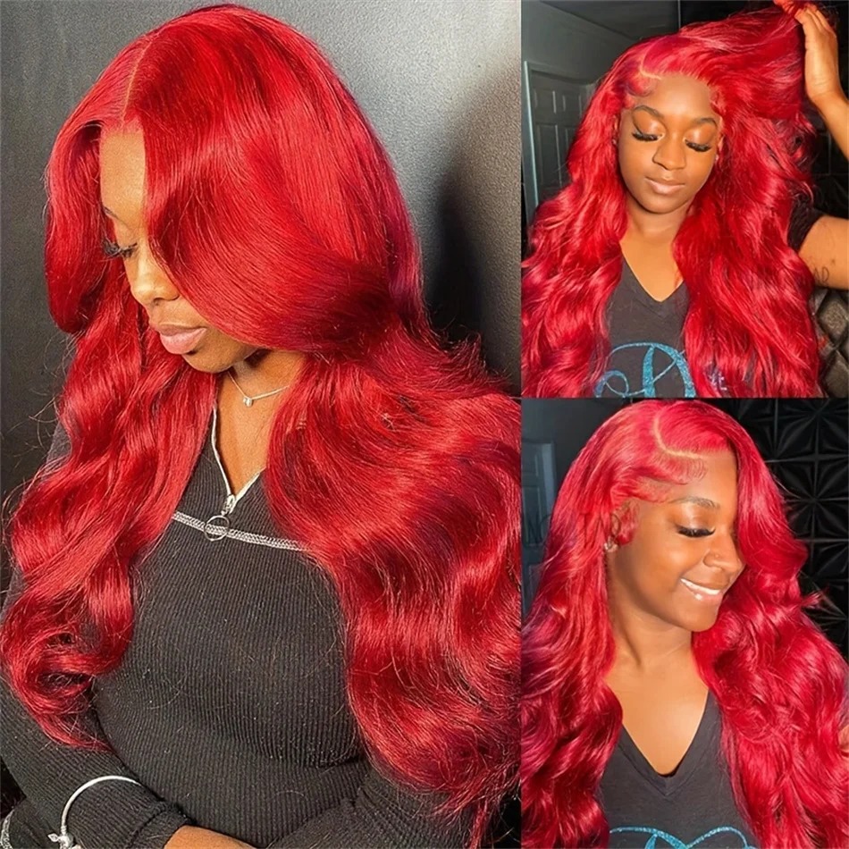 Hot Red Pre-Cut 13x6 Hd Lace Frontal Human Hair Wigs Gluelesss Brazilian Colored High Density Body Wave Lace Front Wig Hd Transparent Lace Closure Wig