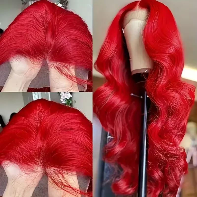 Hot Red Pre-Cut 13x6 Hd Lace Frontal Human Hair Wigs Gluelesss Brazilian Colored High Density Body Wave Lace Front Wig Hd Transparent Lace Closure Wig