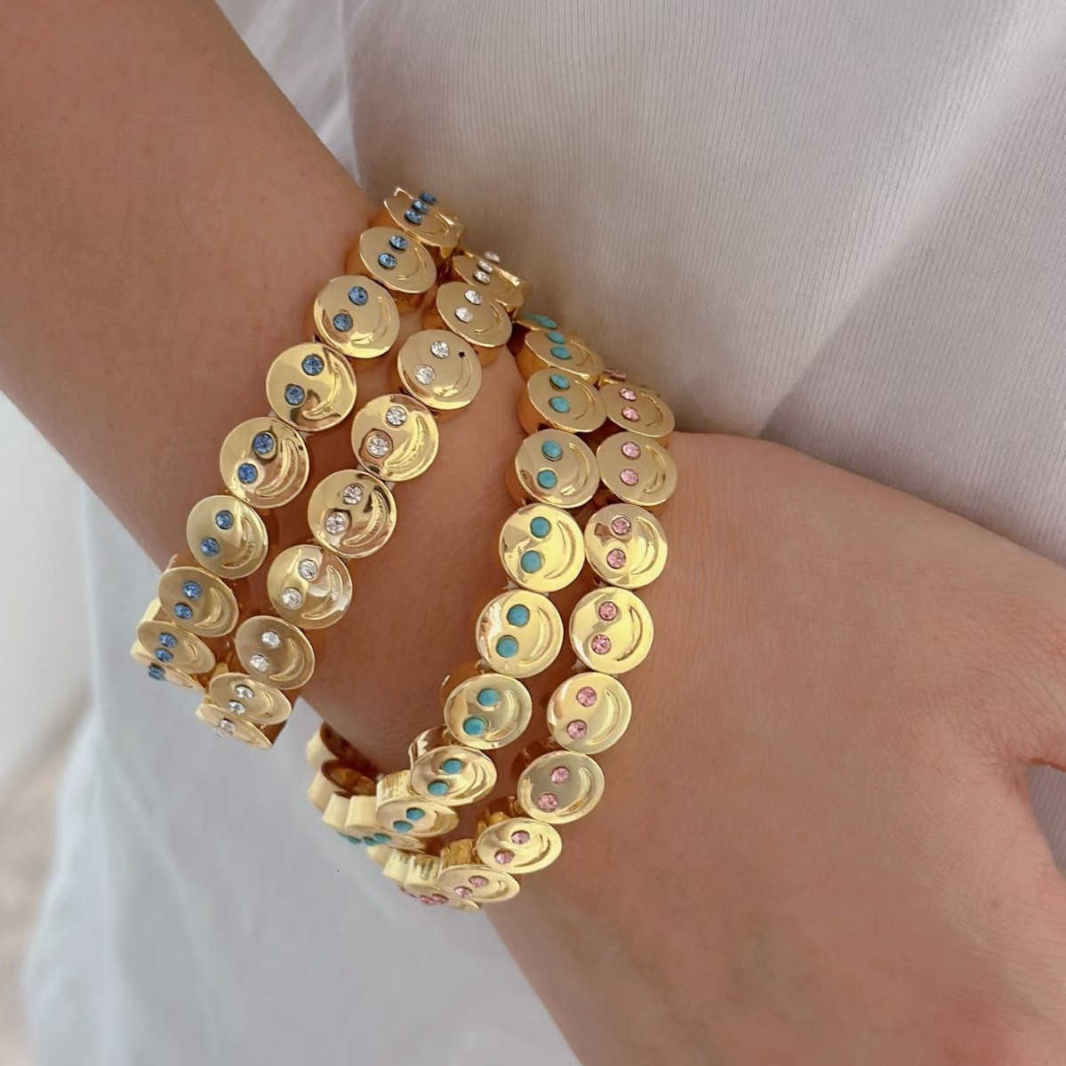 2024 New Gold Happy Love Bracelet For Women Zirconia Charm Beaded Elastic Bracelets W250526