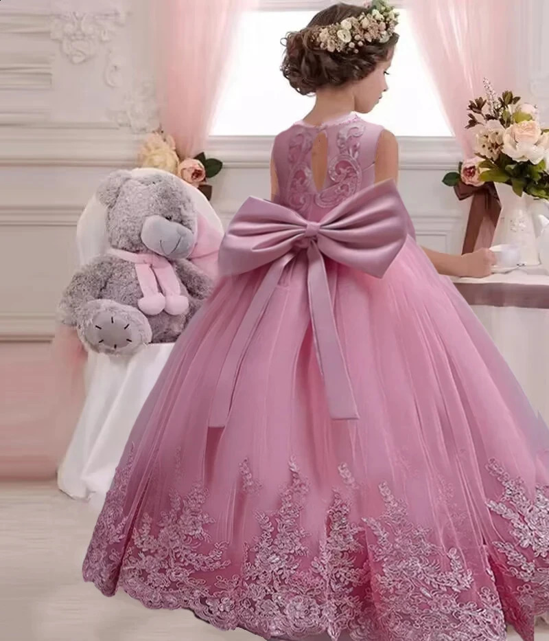childrens dress 3-12 year old embroidered bow wedding dress girl princess dress girl birthday party evening Back Dew Bride dres 250823