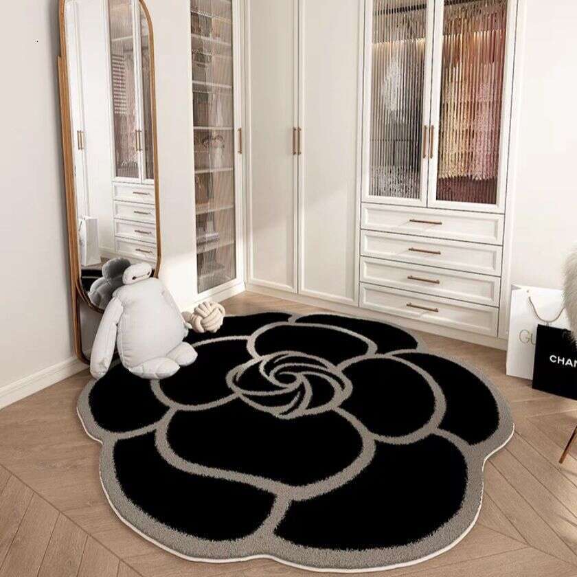 Lanjia- Luxury High-End Camellia Irregular Round Living Carpet Bedroom Bedside Rug Cloakroom Study Room Swivel Chair Mat 28F89
