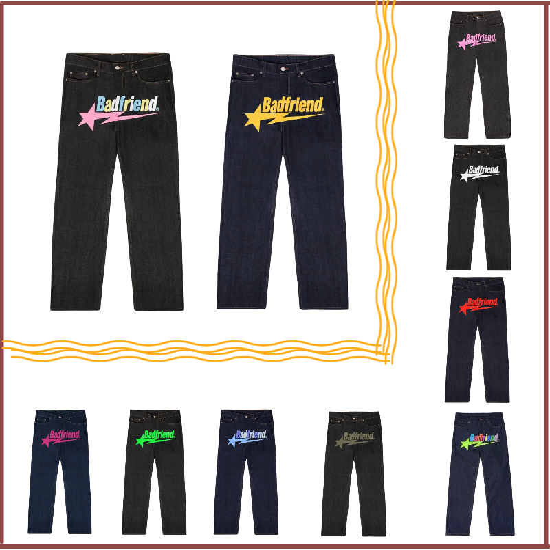 Men's Badfriend Designer Jeans Y2K Hip Hop Letter Printing Loose Streetwear Cotton Straight-Leg Vintage Denim Pants