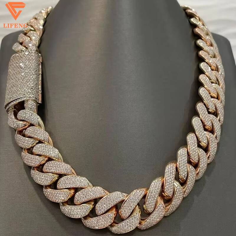 Customizable Big Chain Necklace 18mm20mm 925 Silver Rose Gold Plated VVS Buagatte Moissanite Miami Cuban Link Hiphop Style - view 7