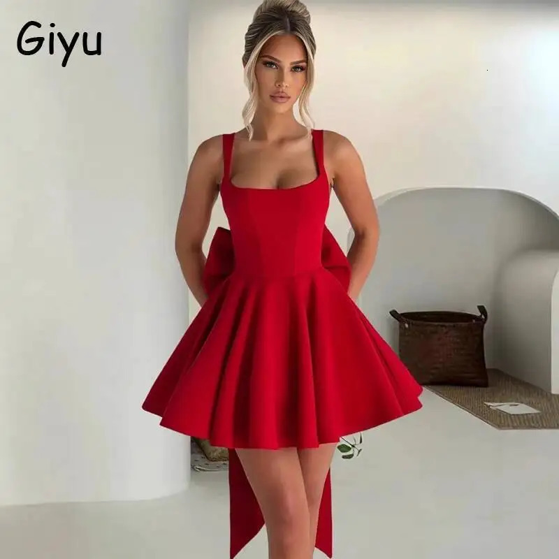 Giyu Sexy Bow Evening Club Party Dresses Women Summer Mini Short Pleated Dress Elegant Sleeveless Backless Corset Vestidos 250825