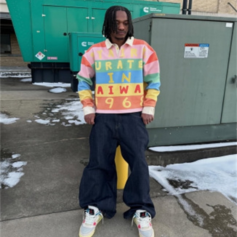 Y2K Spring Retro Splicing Striped Letter Collar Polo Shirt Long Sleeve Mens Harajuku Gothic Fashion Loose Hip Hop Couple Top 250823