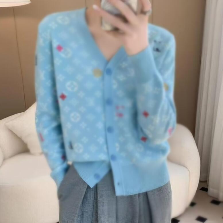 Women Sweater NEW Luxury V neck Cardigan Coat green pink Long Sleeve Letter Knitted Jacket Designer Tops plus size