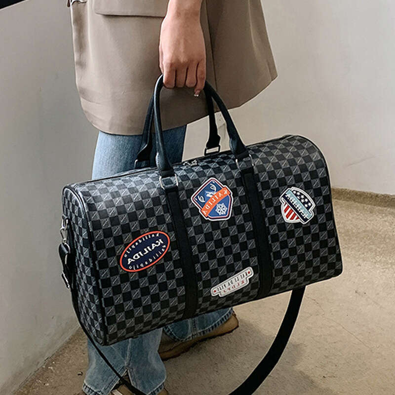 Stamp Print PU Waterproof Travel Large Capacity Casual Handbag Short Business Trip Carry-on Luggage Bag