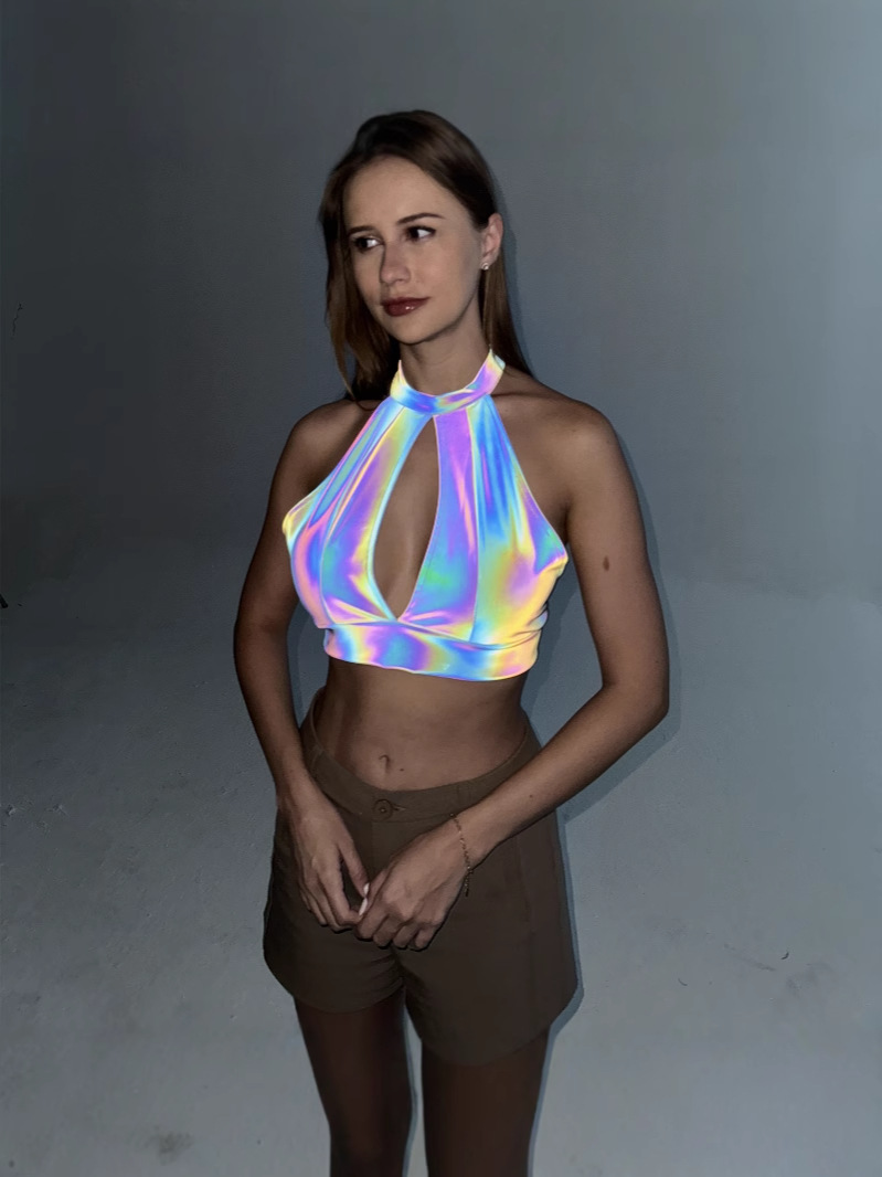 Women's Tanks Reflective camisole vest for women wearing sexy corset with neck strap