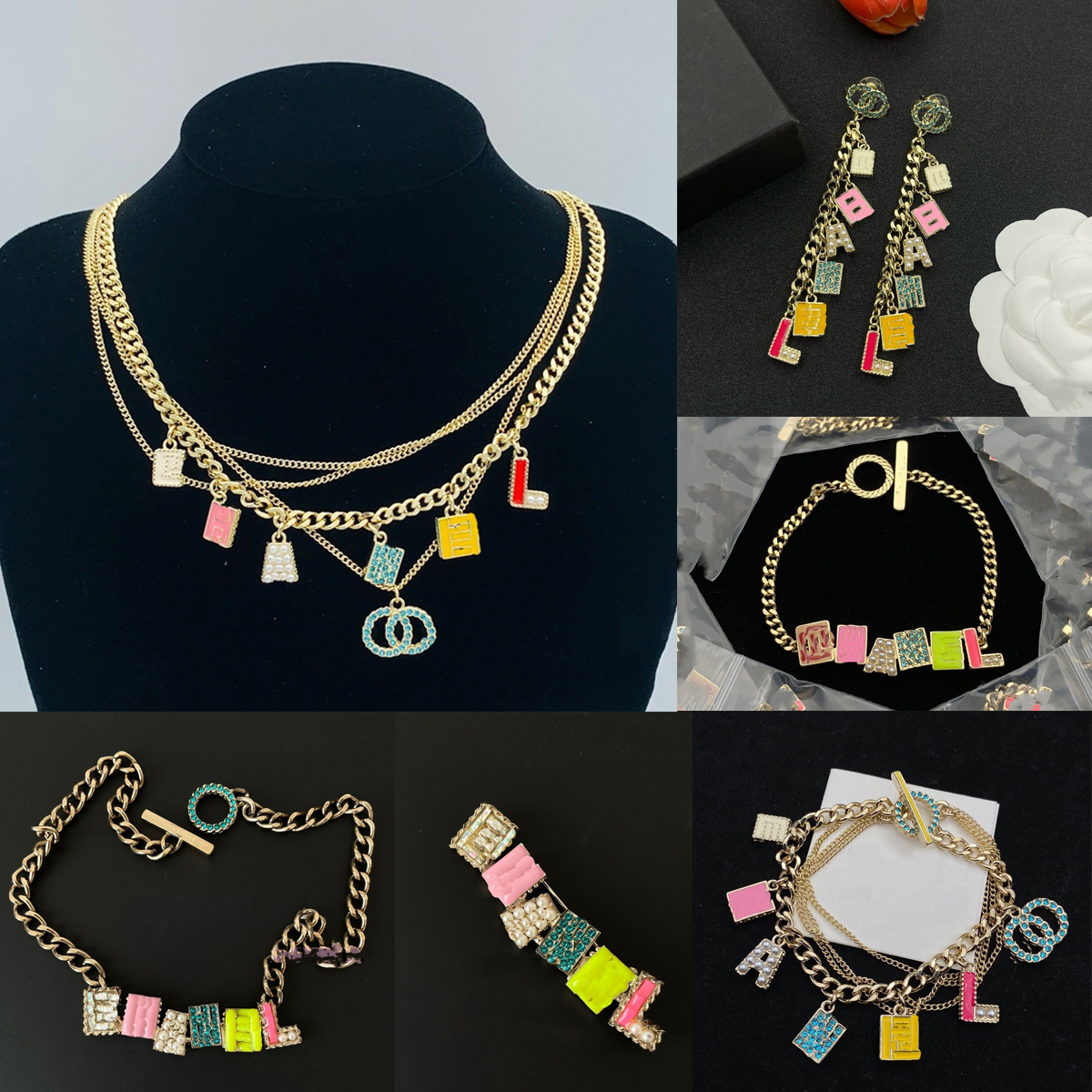 Gold Plated Brass Copper Necklace Fashion Women Designer Necklaces Choker Pendant Long Chain Crystal Imitation Pearl Wedding Jewelry 112