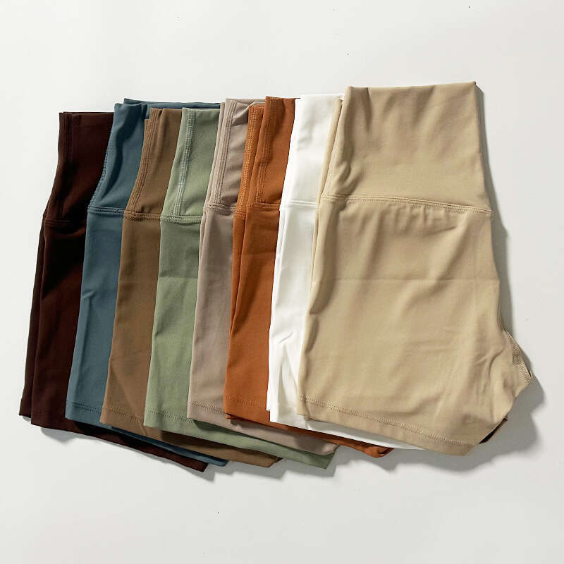 New Style Barely There High Waist Brushed Wear Nylon Women Tight Yoga Three-Quarter Sports Shorts Peach fc