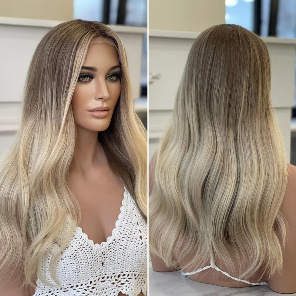Ombre Ash Blonde Wigs Human Hair Body Wave 13x4 HD Transparent Lace Front Wigs for Women 180% Density Glueless Balayage Blonde Pre Plucked Hairline