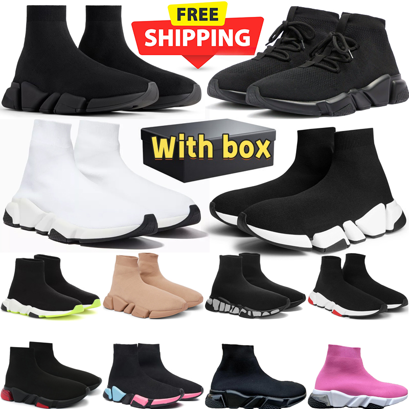 free shipping designer sock shoes mens trainer woman sneakers speed trainer black White Red sport chaussures Canvas shoe with box