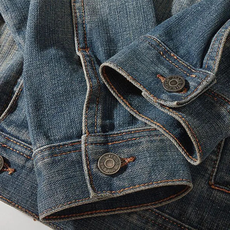 Denim Jacket Mens Vintage Buttons Spring Autumn Oversize Work Jackets Stand Collar Long Sleeves Single-breasted Cow Tops 250825