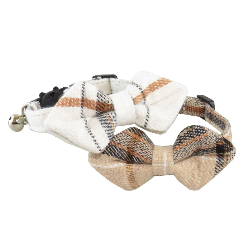 Lanjia- New British Plaid Bow Pet Bell Patch Buckle Cat Collar 90F25