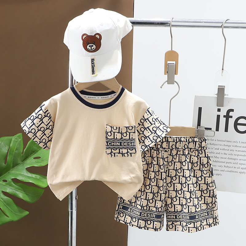 2025 New Arrival Kids' Short Sleeve Outfit Cross-Border Summer Children's Clothing Boys Girls T-Shirt & Shorts Set free shipping