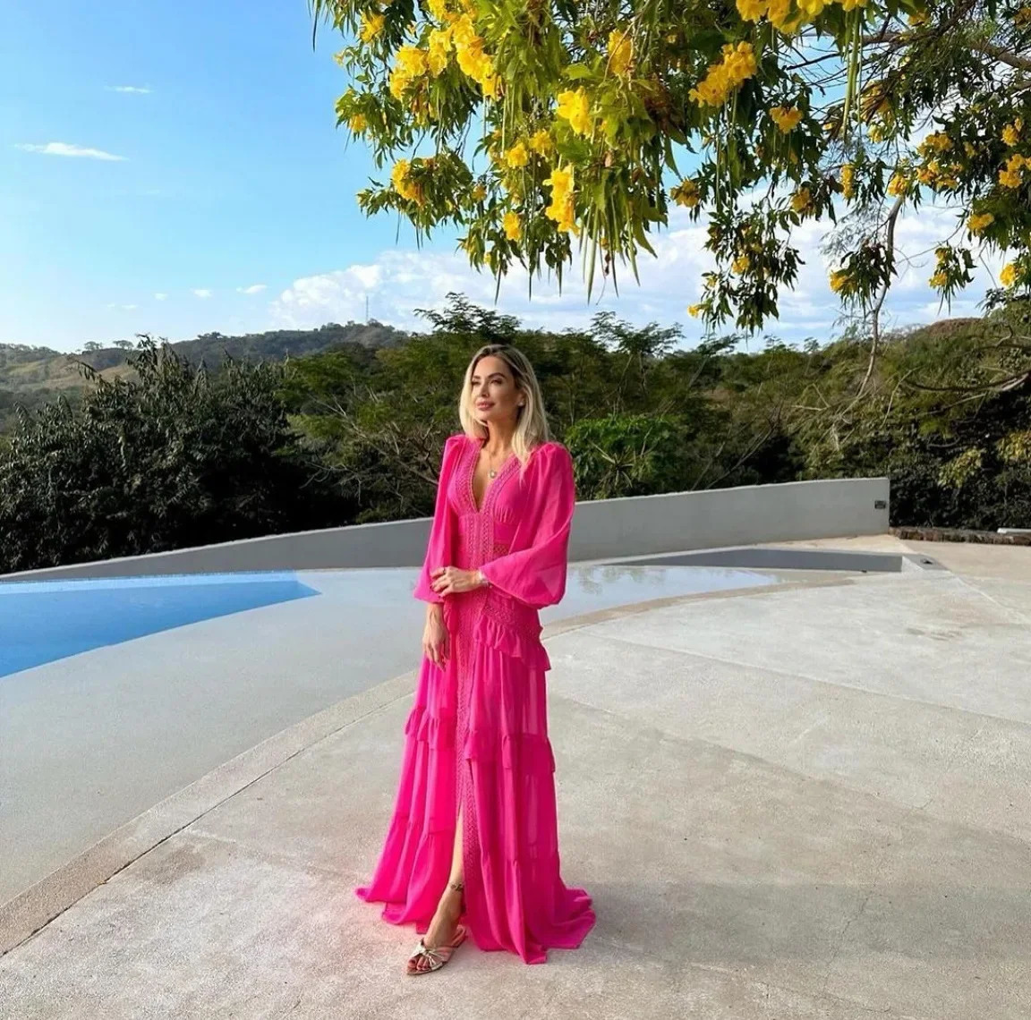 Elegant Womens Long Dress With Sleeves Ruffles Hollow Out Evening Dresses Party Chic Robe Green Blue Purple Holiday Summer 250825