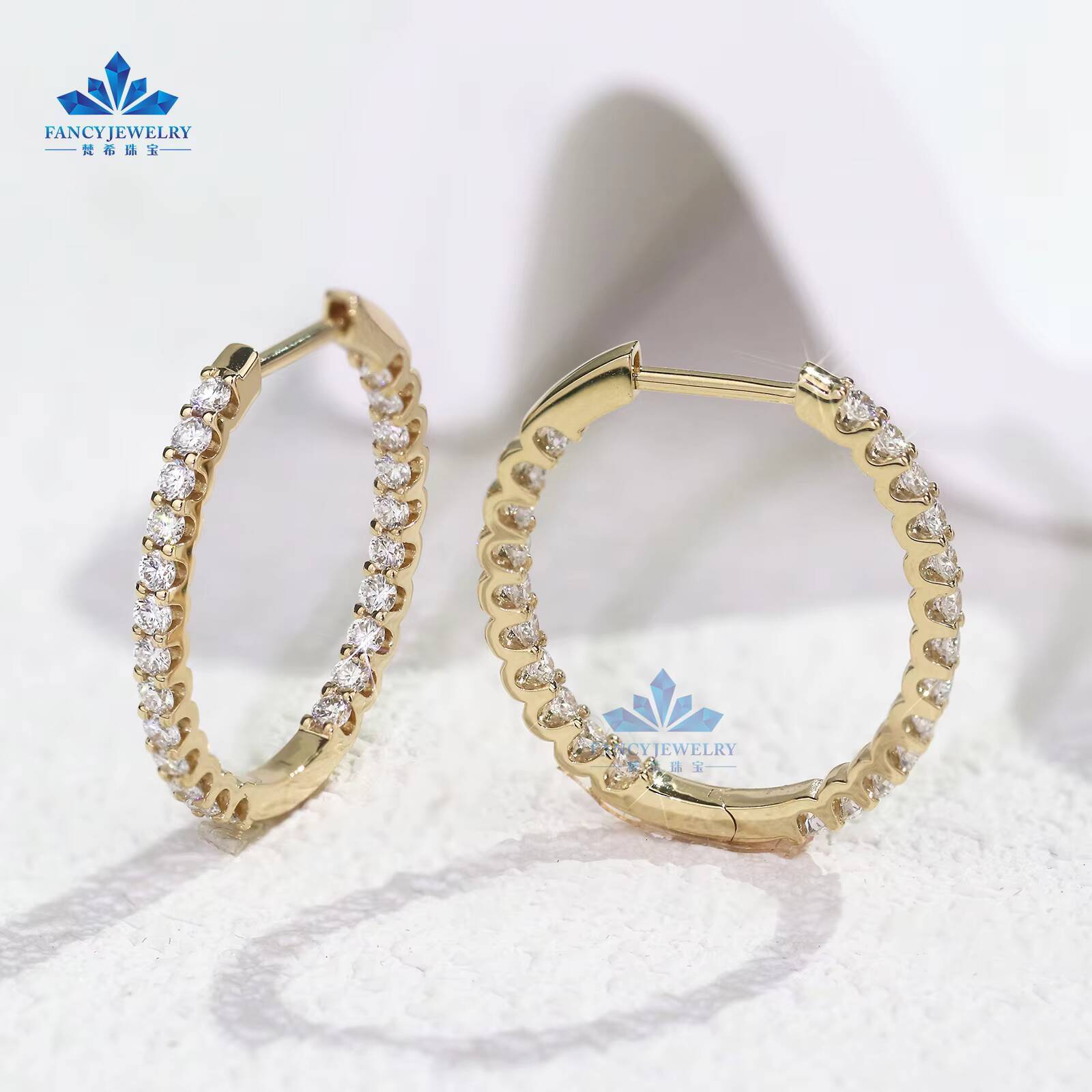 10k Solid Gold Lab Grown Moissanite Diamond Earrings Brilliant Stone Yellow Color Hoop Style Jewelry