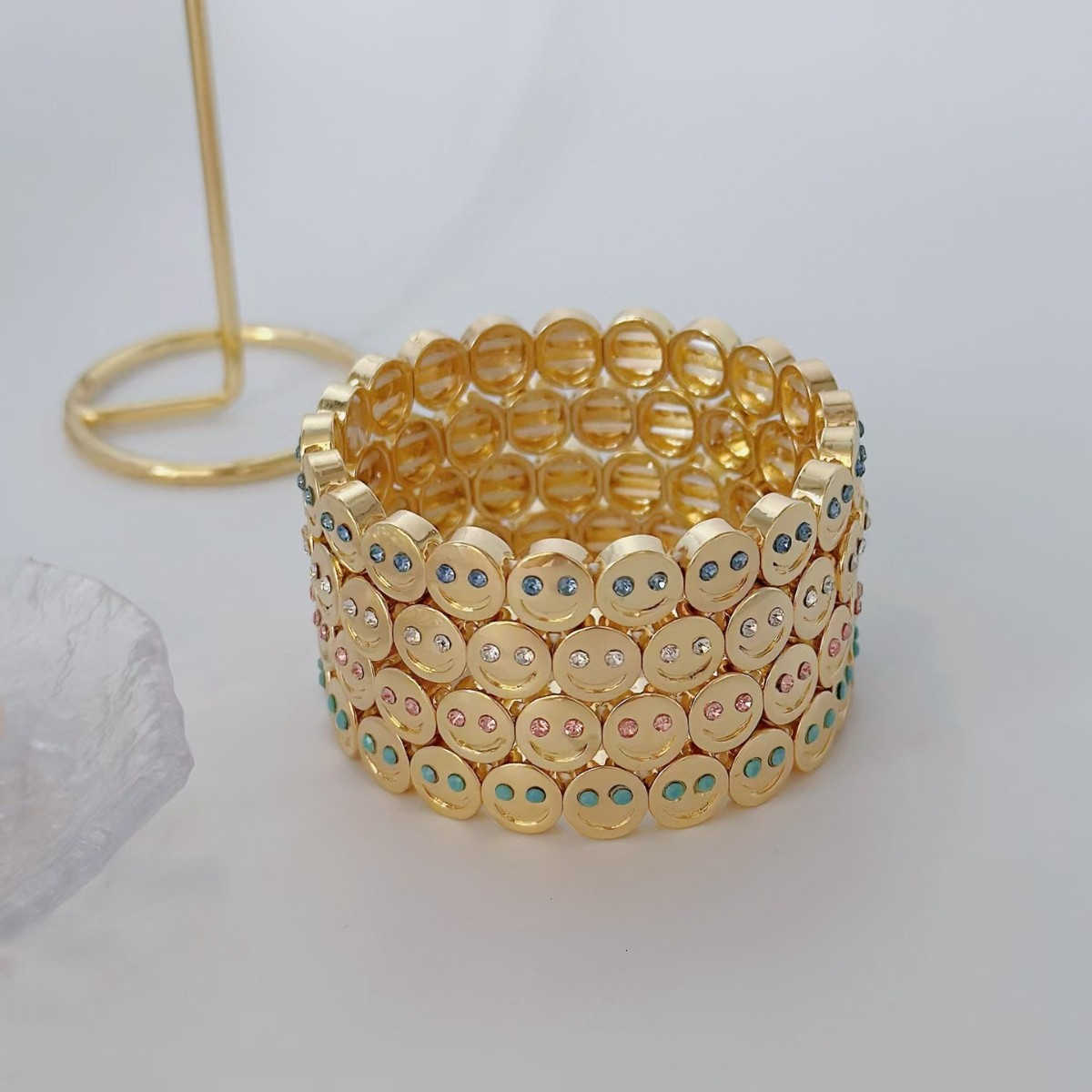 2024 New Gold Happy Love Bracelet For Women Zirconia Charm Beaded Elastic Bracelets W250526