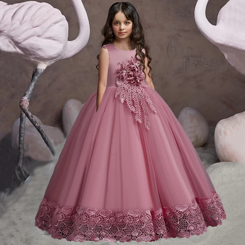 Teen Long Flower Bridesmaid Dresses For Girls Children Wedding Prom Gown Girl Party Dress Elegant Kids Communion Evening Clothes 250823