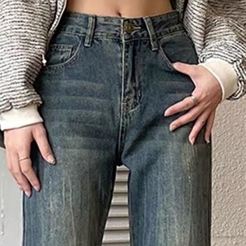Jielur Fashion Slim Casual Vintage Blue Womens Jeans Winter American Style Chic Office Ladies Pockets Basic Female Flare Pants Z260313