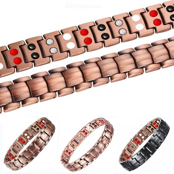 Metal Antique Red Copper Bracelet for Men, Wide Row Full Magnetic Stone Bracelet, Couple Jewelry Accessories ddmymoon