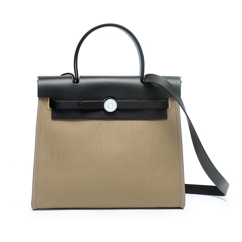 Splicing Canvas Cowhide New Tote Bag Senior Sense of Elegance and Light Single Shoulder Handbag Crossbody Leather Women's smile