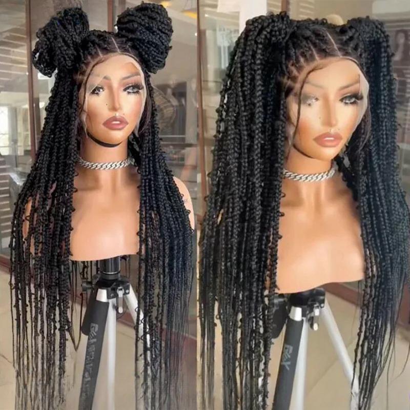 Lace Front Knotless Braided Wigs for Women Box Braid Wig with Baby Hair Synthetic Braided Lace Front Wigs for Women 36 inches 13X4 Lace Frontal Black 