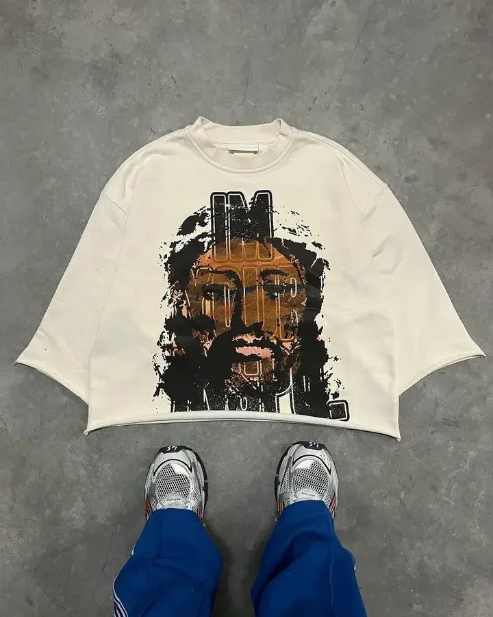 Y2K Harajuku Hip Hop Character Graphic Printed Seven Quarter Sleeves Tops Gothic Retro Dark Green T Shirt Mens Womens Clothing 250825