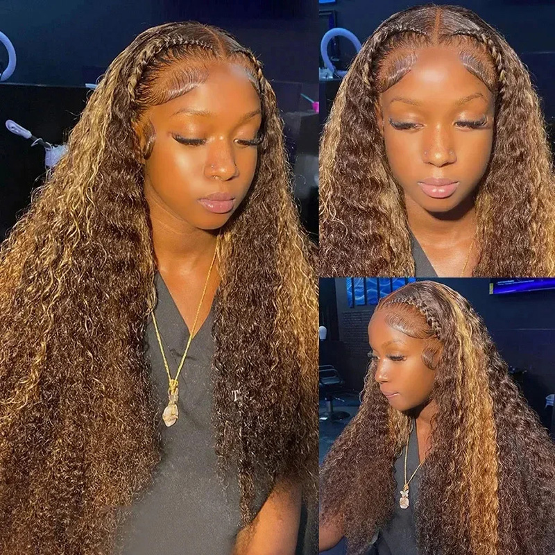 Hot Selling Curly Loose Deep Wave Lace Forehead Wig 4/27 Color Brazilian 13x4 Long Curly Hair j23