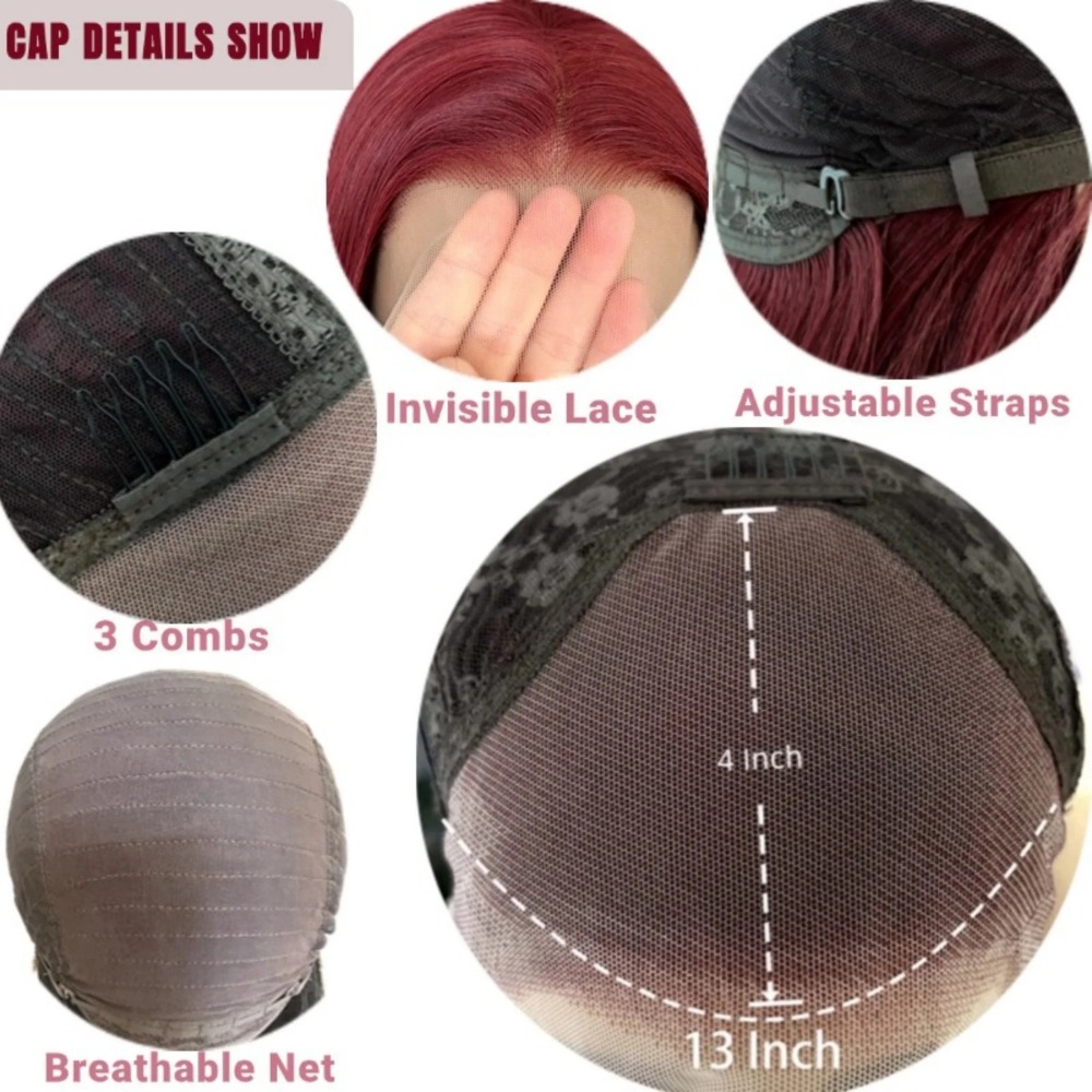 Burgundy Body Wave Transparent Gluelesss Pre-Cut 13x4 Lace Front Wigs Human Hair Hd Transparent Lace Dark Red Colored Human Hair Wigs Brazilian Remy W