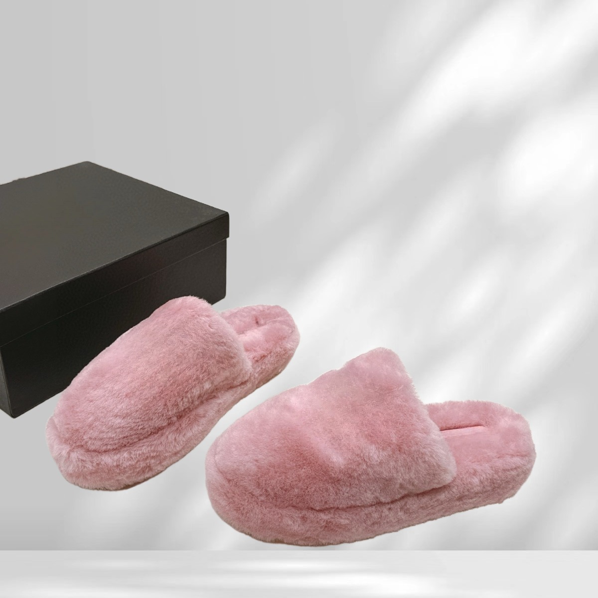 2026 Pink Fur Slippers Classic Dress Sandal Women Flat