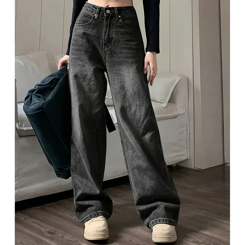 Women Fashion Loose Jeans Female High Waist Streetwear ner Wide Leg Trousers Classic Gray Goth Straight Pants Z260313