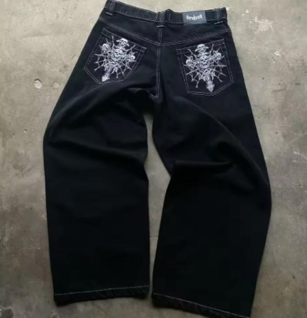 Men's Jeans High Street Y2k Men And Women Clothing Retro Hip Hop Letter Patch Embroidery Pants Gothic Fashion Mid Waist Wide Leg Baggy