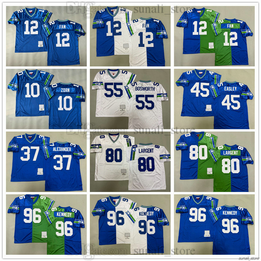 Men's Vintage Football Jersey 80 Steve Largent 12 Fan 96 Kennedy 10 Jim Zorn 45 Kenny Easley 37 ShaunAlexander 55 BrianBosworth Retro Mesh All Stitched