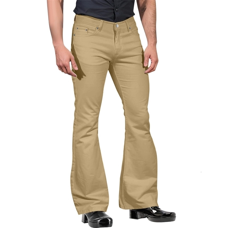 Fashion Mens Retro Flare Pants Solid Color Mid-Rise Trousers Casual Classic 70s Bell Bottom 250823