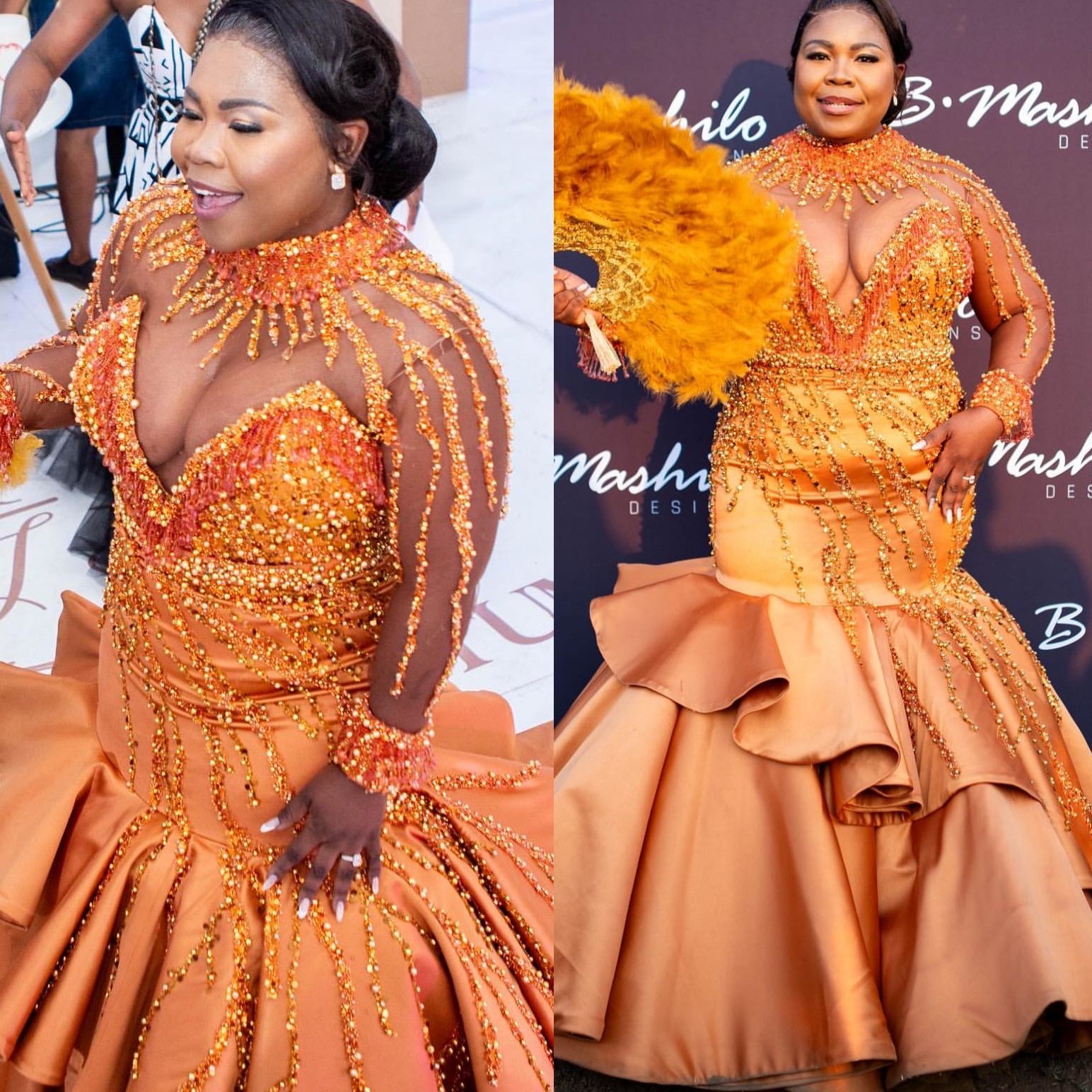 Mermaid Orange Plus Size Prom Dresses 2025 Rhinestones Beaded Satin Evening Formal Party Second Birthday Engagement Gowns Dress For Special Occasions