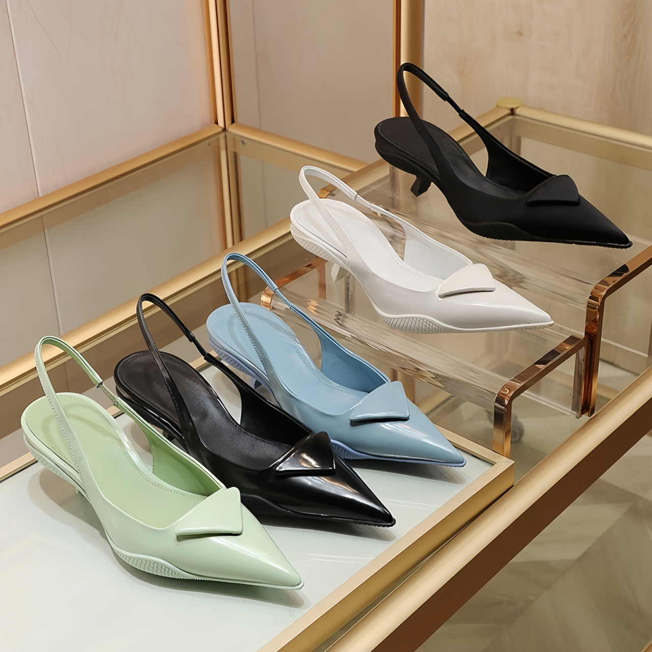 TOP heel Women Sandals for Designer High Heels Shoes Classics Triangle Pointed Toes 3.5cm 7.5cm Thin Heel Black Patent Leather Summer Brand Pumps Size 35-42 d3