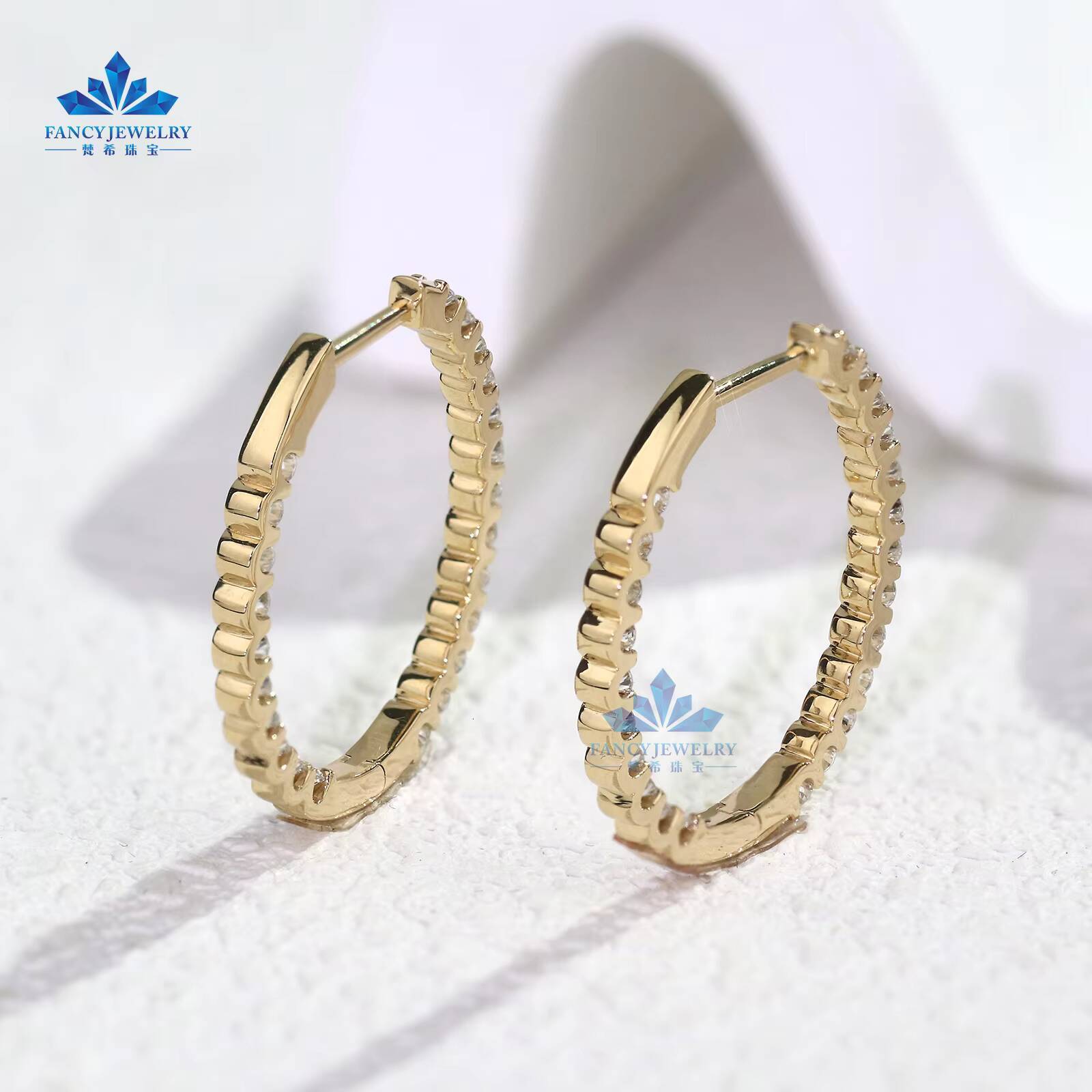 10k Solid Gold Lab Grown Moissanite Diamond Earrings Brilliant Stone Yellow Color Hoop Style Jewelry