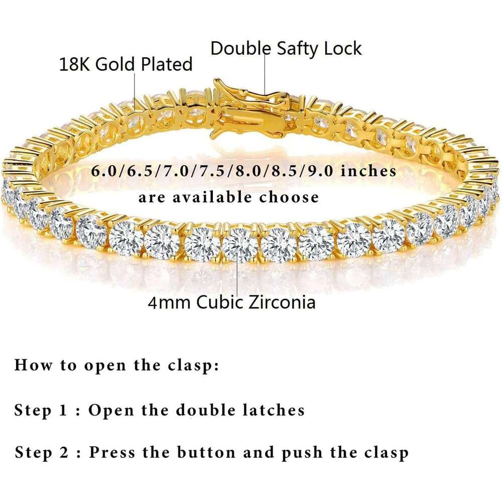 Tennis Bracelet for Women and Men 3mm-7mm Cubic Zirconia White Gold/Yellow Gold Plated Size 6-8.5 inches