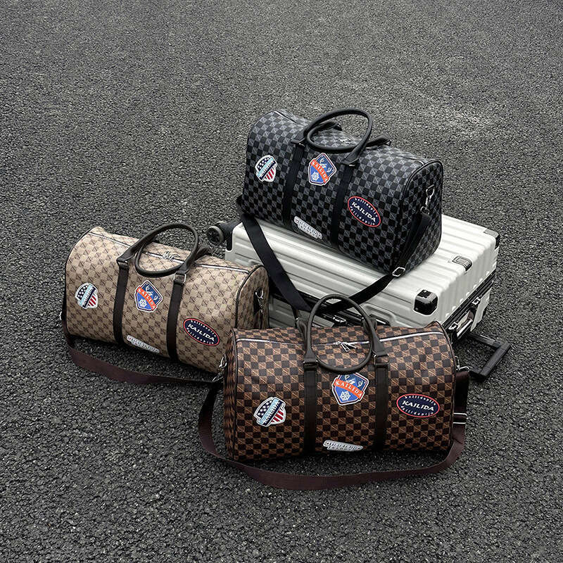 Stamp Print PU Waterproof Travel Large Capacity Casual Handbag Short Business Trip Carry-on Luggage Bag