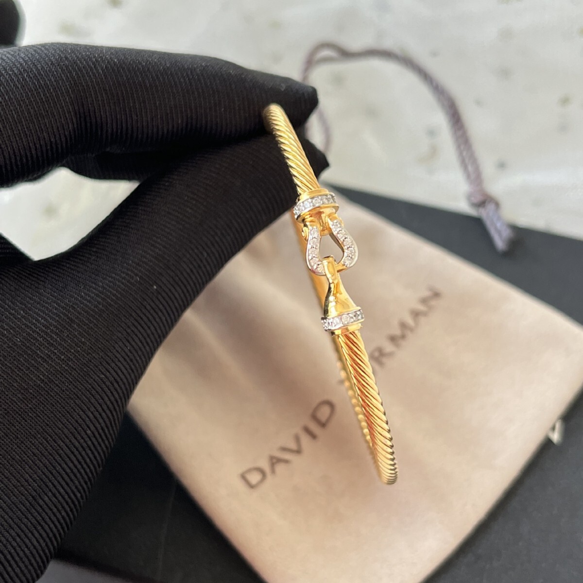 Designer David Jewelry Yurmann Trending 3mm Gold Plated Horsebit Open Bracelet Db81